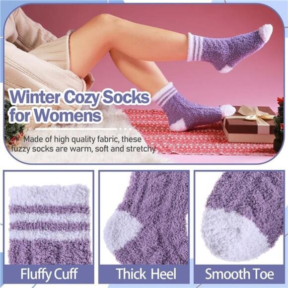 Womens Fuzzy Socks Slipper Winter Fluffy Cozy Cabin Warm Soft Fleece Comfy Socks - Picture 5 of 7